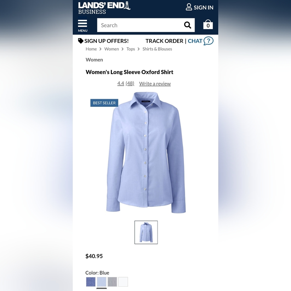Women's Long Sleeve Oxford button-down shirt, U.S. Size 12 LandsEnd Business NWT